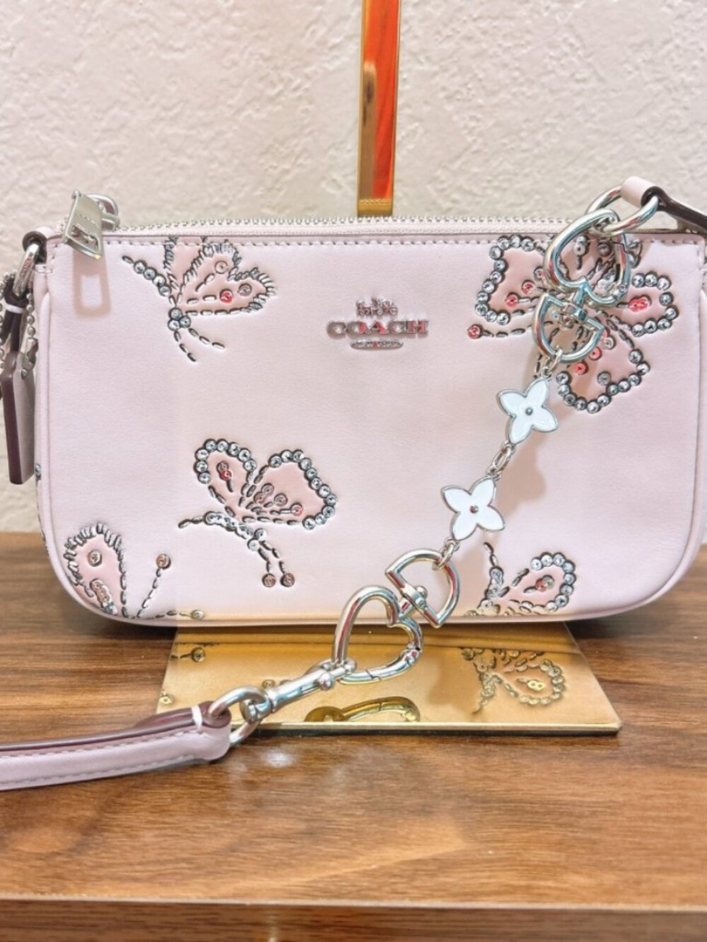nwt Coach Nolita 19 With Sparkly Butterfly Print pink